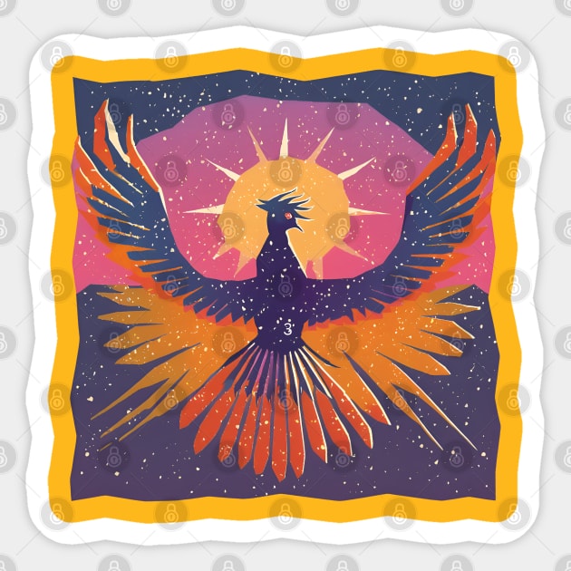 Rising Phoenix - Retro Risograph Fantasy Art Sticker by TuncGK